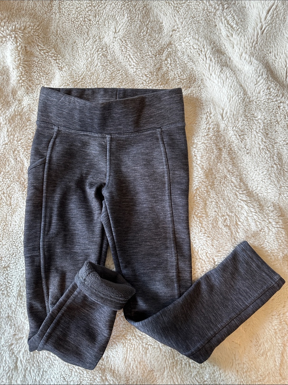 Girls' Fleece lined Charcoal Stretch Active Leggings with Wide Waistband